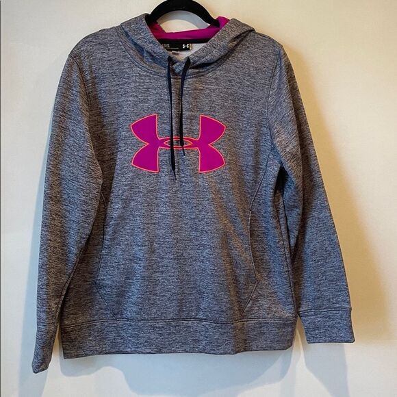 Under Armour Tops - Under Armour Heather Gray Hoodie with Magenta Logo